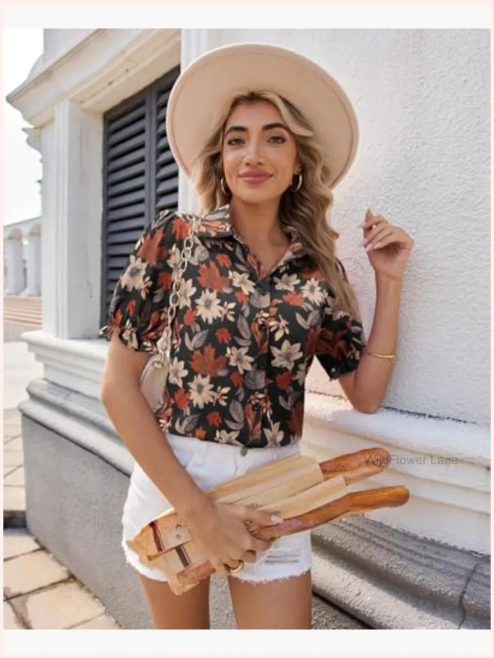 Short Sleeve Button Down Puff Sleeve Blouse Womens Casual Business Top - Picture 3 of 5